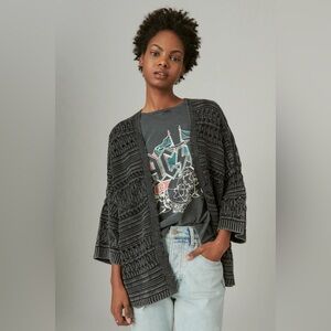 Lucky Brand Crochet Cardigan Black Acid Wash Size XS NWOT